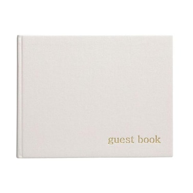 Pearhead Baby Shower Guest Book, Classic Gender Neutral Guest Book for Baby Showers, Weddings, Parties, and Events, Ivory Linen with Gold Print, 100 Blank Pages