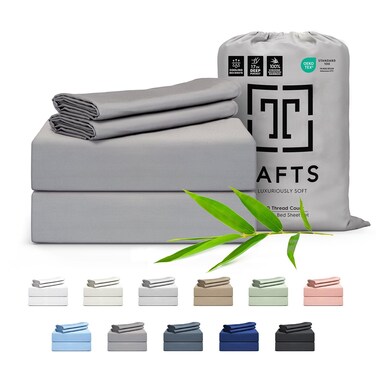 Tafts Cali-King Sheets Set, Pure 100% Viscose derived from Bamboo Bed Sheets Set, Luxuriously Soft, Silky, Cooling Sheets, Double Stitched, Lifetime Quality Promise (Gray/Grey)