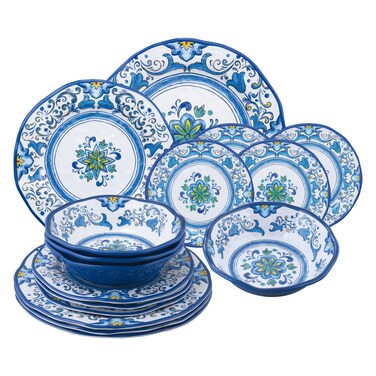 UPware 16-Piece Melamine Dinnerware Set, Includes Dinner Plates, Salad Plates, Dessert Plates, Bowls, Service for 4. (Tuscany)