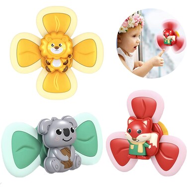 3PCS Suction Cup Spinner Toys for 1 2 Year Old Boys Girls Spin Sucker Spinning Top Spinner Toy Bath Toys 12-18 Months First Birthday Baby Gifts for 1 Year Old Girls Sensory Toys for Toddlers 1-3