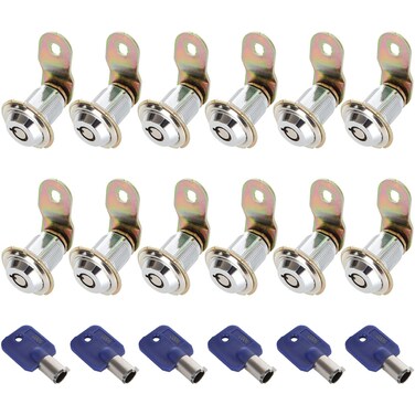 12 Pack Tubular Cam Lock Set 1-1/8 Inch Cylinder 90 Degree Cabinet Cam Lock Secure Files Drawer Dresser Mailbox RV, Chrome-Finish Zinc Alloy
