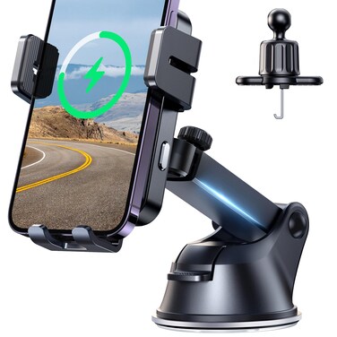 JOYROOM Wireless Car Charger,15W Qi Fast Charging Car Charger Phone Holder Mount, Auto-Clamping Alignment Windshield Dashboard Air Vent Cell Phone Holder for iPhone 16 Pro Max/15 Pro,Samsung S24/S23