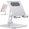 OMOTON Upgraded Adjustable Tablet Stand Holder, Heavy Duty Foldable Portable Monitor Stand, Travel Essentials for iPad Pro/Air/Mini, Surface Pro, Portable Monitor 4.7''-15.6', Silver