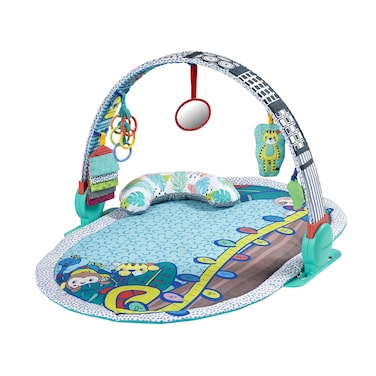 Infantino 3-in-1 Deluxe Magic Arch Sensory Development Gym - 3 Ways to Play with Dual-Sided Magical Arch for Captivating Overhead Visuals Plus Tummy-Time Bolster &amp; Mat with Growth Chart, Teal