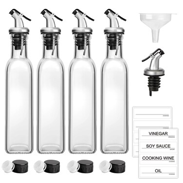 GMISUN Oil Dispenser Bottle for Kitchen, Olive Oil Dispenser Bottle 8oz, Cooking Oil and Vinegar Dispenser Set 4Pack, Olive Oil Decanter Container with Oil Pourer Spout, Funnel &amp; Labels
