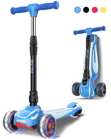 LOL-FUN Toddler Scooter for Kids Ages 3-12 Years Old Boy Girl with 3 Wheel LED Lights, Extra-Wide Childrens Foldable Kick Scooter Kids Ages 3-5 with 4 Adjustable Height and Lean-to-Steer