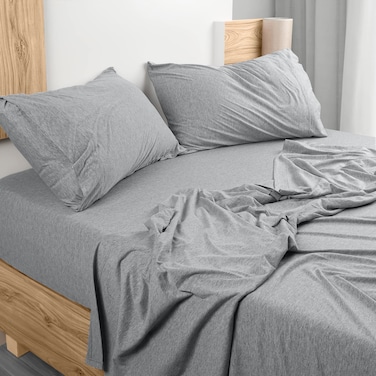 Utopia Bedding Queen Sheet Set - Jersey Knit Sheets 4 Piece &ndash; Cotton &ndash; Soft T-Shirt Stretchy Sheets (Heather Light Grey)