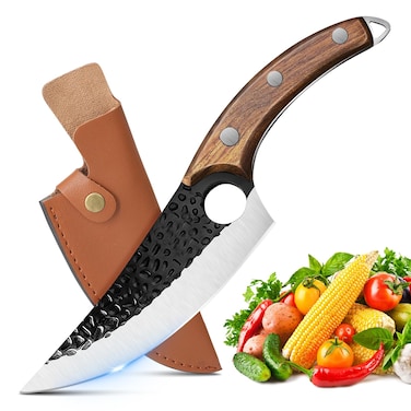 ZENG Butcher Knife Hand Forged Boning Knife with Sheath, Viking Knife, Japanese Knife, High Carbon Steel Fillet Chef Knife Meat Cleaver Knife for Kitchen, Camping, BBQ
