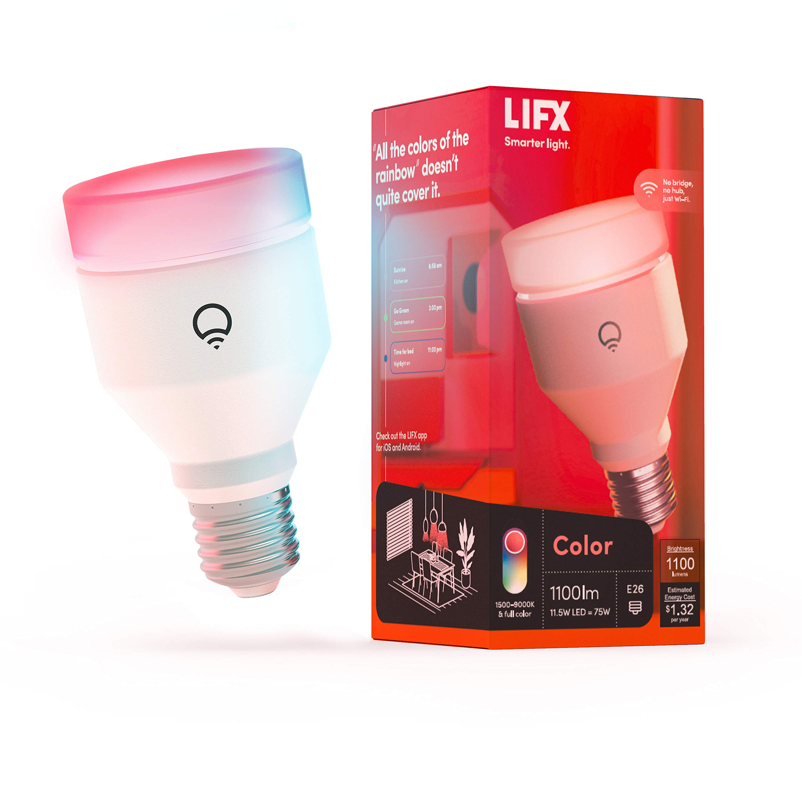 Buy LIFX Color, A19 1100 lumens, Wi-Fi Smart LED Light Bulb, Billions ...