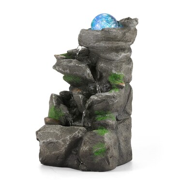 WICHEMI Indoor Water Fountain Tabletop Fountains Cascading Rock Waterfall Fountains Relaxation Water Feature Feng Shui Zen Desktop Fountain with Rolling Ball for Home and Office Decor (Style 9)