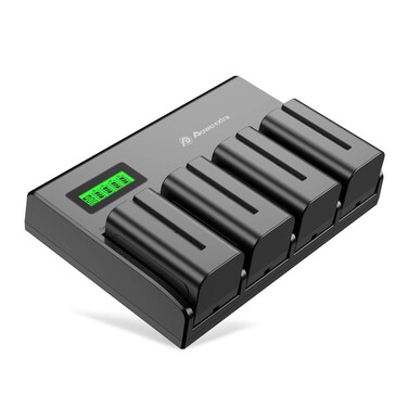 Powerextra 4 Pack Replacement Sony NP-F750 Batteries and 4-Channel Charger for Sony NP-F730, NP-F750, NP-F760, NP-F770 Battery