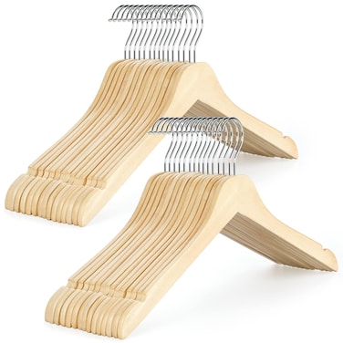 TOPIA HANGER Wooden Hangers 30 Pack, 0.28-inch Slim &amp; Durable Clothes Hangers Space Saving, Natural Wood Hanger with 360&deg;Swivel Hook and Smooth Notches for Coat,Shirts, Camisoles-CT31N