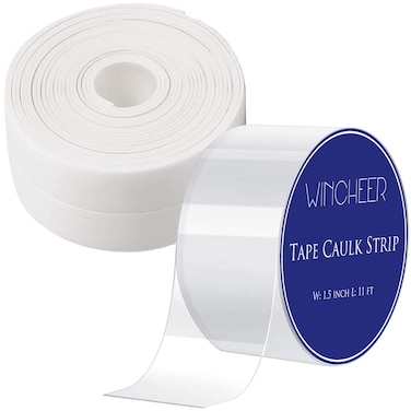 Caulk Strip Waterproof Self Adhesive Sealing Tape 2 Pack, Clear Wall Sealant Caulking Roll for Kitchen Bathtub Sink Basin Bathroom Toilet, 1.5Inch x 11Ft (White, Transparent)