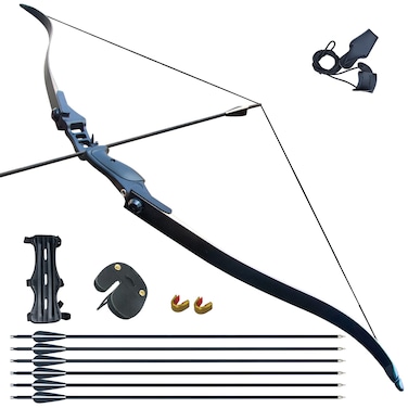 D&amp;Q Hunting Bow and Arrow Set Adult Recurve Bows for Adults Archery Bow 52" 30-50lbs Right Hand Metal Riser with Carbon Arrows Target Practice Outdoor Hunting Shooting Training