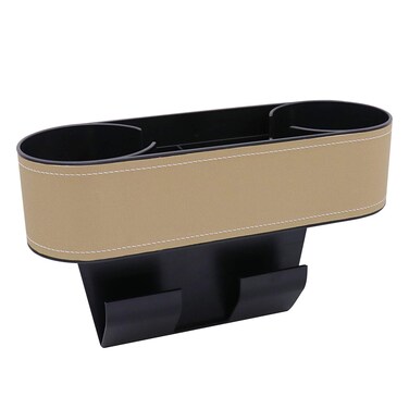 Car Seat Organizer Cup Drink Holders,Multifunctional Gap Filler Storage Box,Insert Organization Helps Reduce Distracted Driving&amp;Holds Phone Mount Mug Bottle Cellphones Coasters Wallet Cards (Beige)