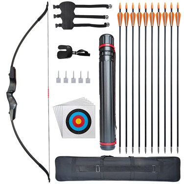 Archery Recurve Bow and Arrows Set for Adults Beginner Teens 30 40 lbs Black Longbow Kit with Quiver Target Faces Arm Guard Finger Saver,Takedown Longbow Kit for Outdoor Hunting