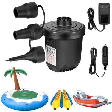 Air Pump for Inflatables, Portable Quick-Fill Electric Air Mattress Pump with 3 Nozzles, Inflator &amp; Deflator Pumps for Outdoor Camping, Pool Floats, Inflatables Couch, Swimming Ring, 12V DC/110V AC