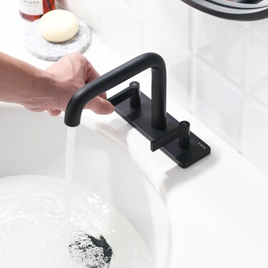 2 Handle Centerset Bathroom Faucet, Deck Mounted Vanity Faucet with Pop-Up Drain &amp; Supply Lines, Matte Black, 110102-PB