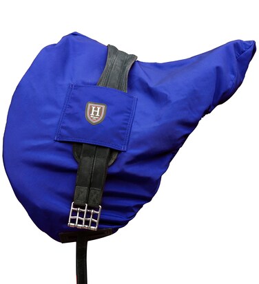 Harrison Howard Premium Waterproof/Breathable Fleece-Lined Ride-on English Saddle Cover with Slot for Girth-Blue