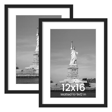 ENJOYBASICS 12x16 Picture Frame, Display Poster 9x12 with Mat or 12 x 16 Without, Wall Gallery Photo Frames, Black, 2 Pack