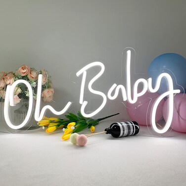 Oh Baby Neon Sign With Dimmable Switch For Baby Shower Decorations, Birthday Party, Reusable White Neon Signs, 23.5x11.8 Inch-by Colysor