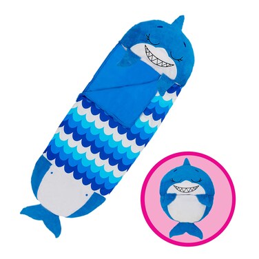 Happy Nappers Pillow &amp; Sleepy Sack- Comfy, Cozy, Compact, Super Soft, Warm, All Season, Sleeping Bag with Pillow- Blue Shark (Large 66&rdquo; x 30&rdquo;)