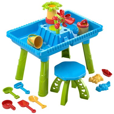 TEMI Sand Water Table Outdoor Toddler Activity Table Sand Sensory Table Summer Toys Beach Play Table 27 Pieces Accessories for Baby Kids Children