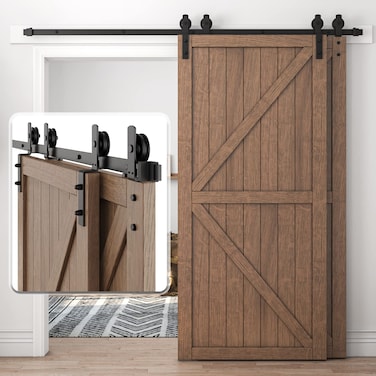 8ft Bypass Sliding Barn Door Hardware Kit for Double Doors, Easy to Install &amp; Reusable, Smoothly &amp; Quietly - Fit 1 3/8-1 3/4" Thickness Door Panel, Black-I Shape