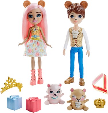 Royal Enchantimals Braylee Bear &amp; Bannon Bear Dolls (6-in/15.2-cm) &amp; 2 Animal Figures, Great Gift for 3 to 8 Year Old Kids