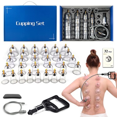 Cupping Therapy Set,32 Therapy Cups Cupping Set with Pump, Professional Chinese Acupoint Cupping Therapy Sets Hijama for Cupping Massage, Muscle&amp;Joints