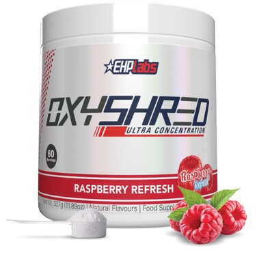 EHP Labs OxyShred Pre Workout Powder - Preworkout Powder with L Glutamine &amp; Acetyl L Carnitine, Energy Boost Drink - Raspberry Refresh, 60 Servings