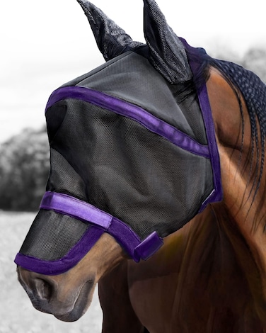 Harrison Howard Maskology Supreme Horse Fly Mask Stellar UV Protection with Detachable Nose Cover Well-Received 2-in-1 Mask Fuchsia Black L Full Size