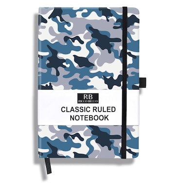 RICCO BELLO Lined Journal Notebook with Pen Holder, Faux Leather Hardcover, College Ruled, for Work, Notes   96 Sheets /192 Lined Pages, 5.7 x 8.4-Inches (Blue Camo)