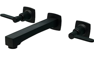 Matte Black Wall Mount Bathroom Faucet,Solid Brass Wall Faucet with Dual Lever Handles,8 Inch Center Sink Faucet with 8 Inch Spout Reach,Rough in Valve Included,KOTTISAARI