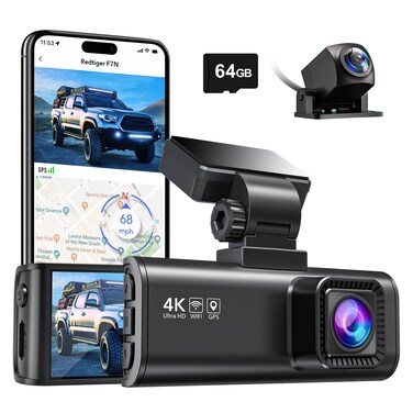 REDTIGER F7N 4K Dual Dash Cam with 64GB Card, Built-in WiFi GPS Front 4K/2.5K and Rear 1080P Dual Dash Camera for Cars,3.18 inch Screen,170&deg; Wide Angle, Parking Monitor, Support 256GB Max