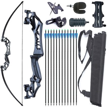 Archery 53" Takedown Recurve Bow and Arrows Set for Adults Metal Riser Longbow Kit Right Hand Straight Bow for Beginner Hunting Shooting Practice 30lb 40lb