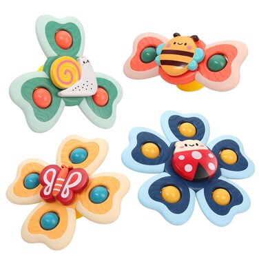Vanmor Baby Suction Cup Spinning Top Toys, Suction Spinner Toys for Babies, Window Suction Toys for Baby High Chair Tray Bath Table Airplane Travel, Sensory Toys &amp; Best Gift for Toddlers 1-3 (4 Pcs)