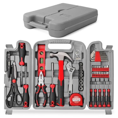 Hi-Spec 54pc Red Household Tool Kit &ndash; Essential DIY Hand Tool Set with Toolbox for Home, Garage, Office, Basic Repairs, First Apartment, New Home &amp; Everyday Home Improvement