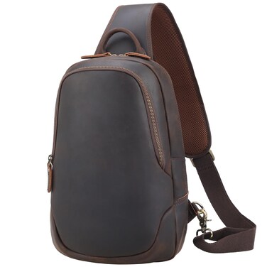 TIDING Men's Vintage Leather Crossbody Sling Bag Outdoor Travel Chest Bag Shoulder Daypack Fits 12.9" iPad