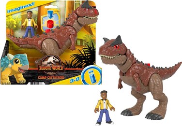 Fisher-Price Imaginext Jurassic World Dinosaur Toy Camp Cretaceous Carnotaurus Toro &amp; Darius Figure Set for Pretend Play Kids Ages 3+ Years