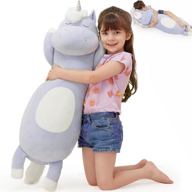 MorisMos Plush Unicorn Body Pillow - 24'' Plush Unicorn Stuffed Animal, Super Soft Hugging Pillow for Girl Kid, Giant Blue Stuffed Animal for Christmas Birthday Valentine's Gift,Blue