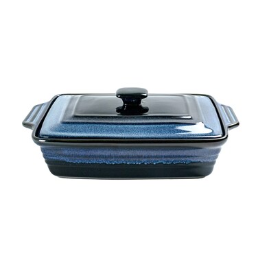UNICASA Casserole Baking Dish with Lid - Ceramic Blue Lasagna Pan 3.2 Quart, Large Covered Bakeware Set 9x13 for Cooking, Stoneware Bakers Microwave Oven Safe - Reactive Glaze Blue