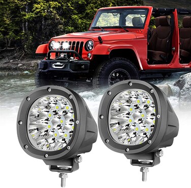 ANGU TECH 4In 90W Round LED Offroad Lights, 2PCS 9000LM Super Bright Driving Light Kit, Spot White Beam for Truck, Pickup, SUV, ATV, UTV, 4x4, Jeep Wrangler, Motorcycle, Boat, Off-Road Vehicle