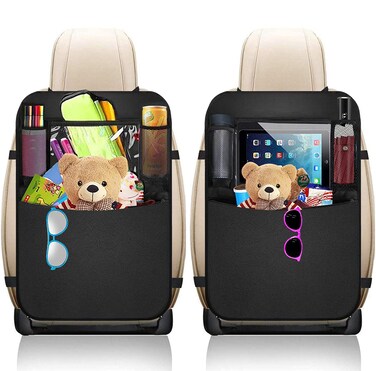 Premium Backseat Organizer for Kids 2 Pack, Heavy Duty Waterproof and Stain Resistant Kick Mats Back Seat Protector, Durable Backseat Car Organizer with Tablet Holder+Storage Pockets