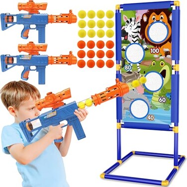 KKONES Shooting Game Toy for Boys - 2 Player Toy Foam Blaster Air Guns, 24 Foam Bullet Balls Popper &amp; Standing Shooting Target, Birthday Gifts for Age 3 4 5 6 7 8 9 10-12 Years Old Kids, Girls