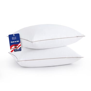 puredown&reg; Goose Feathers and Down Pillows - Made in USA Pillow Soft &amp; Fluffy Hotel Pillows King Size Set of 2, 100% Cotton Cover, Luxury Feather Pillow for Back, Stomach or Side Sleepers