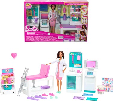 Barbie Careers Playset, Fast Cast Clinic with Brunette Doctor Fashion Doll, Furniture &amp; 30+ Accessories Including Molds &amp; Dough for Bandages