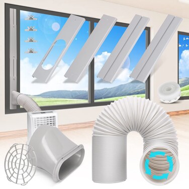 Portable Air Conditioner Window Vent Kit with 5.9&rdquo; Exhaust Hose Adjustable Portable AC Window Kit for Ducting Universal Portable AC Seal Panel for Horizontal&amp;Vertical Window