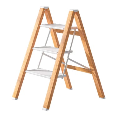 3 Step Ladder Folding Step Stool with Anti-Slip Sturdy and Wide Pedal, Aluminum Portable Lightweight Ladder Shelf Multi-Use for Home and Kitchen, Woodgrain 330 lbs