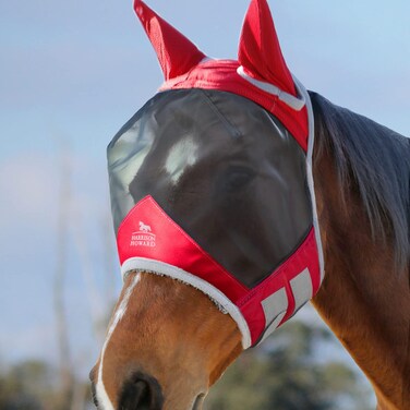 Harrison Howard CareMaster Pro Luminous Horse Fly Mask Large Eye Space Standard with Ears UV Protection for Horse Dark Magenta XL Extra Full